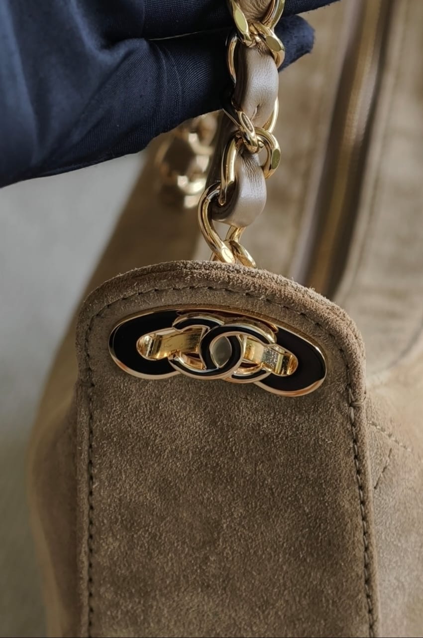Chanel Large Hobo Suede Beige Bag