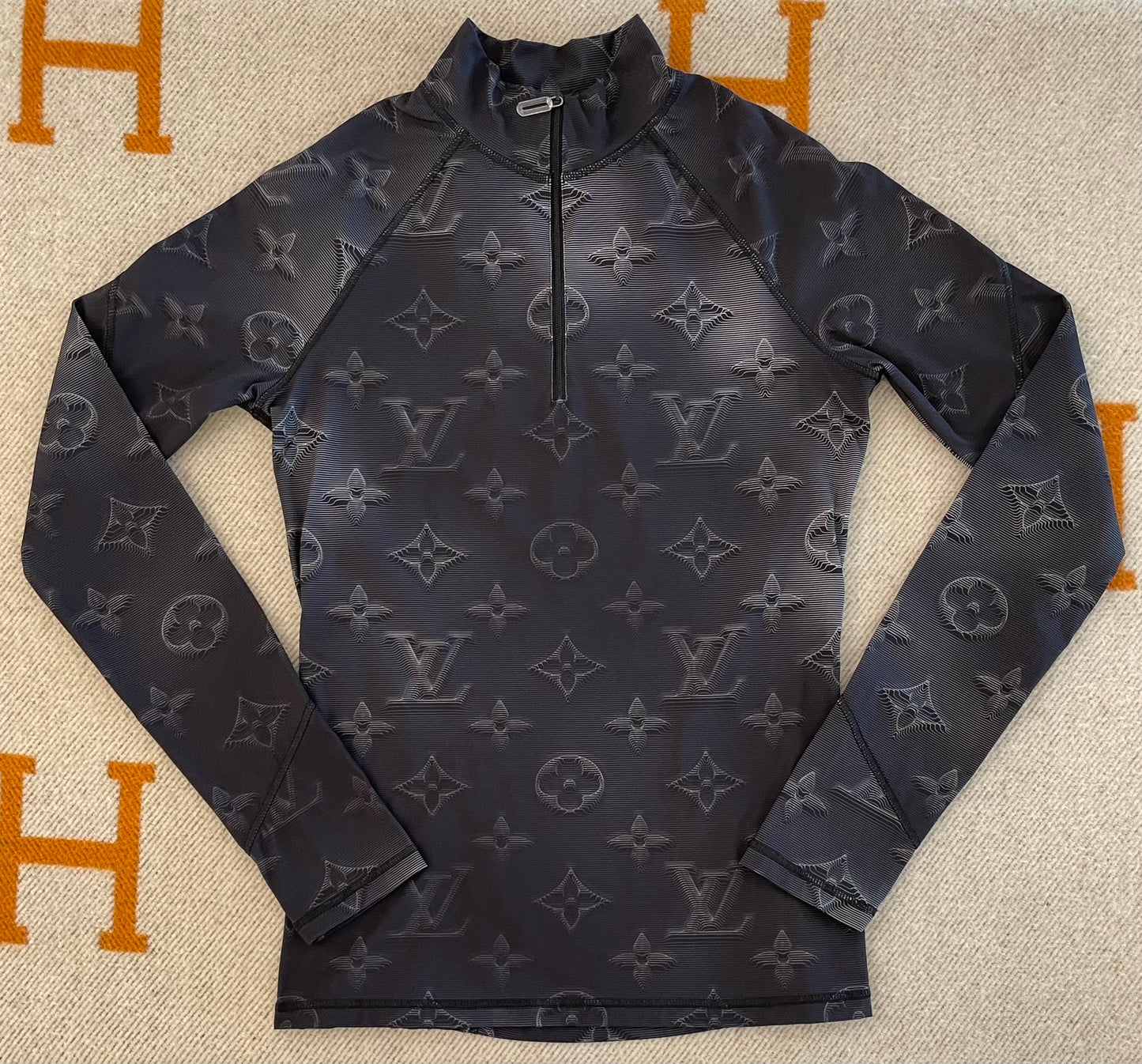 Louis Vuitton Monogram Technical Printed Half-Zip Long-sleeved Top, Black, Xs