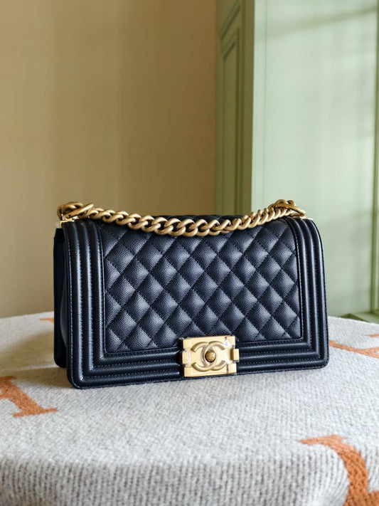Chanel Boy Flap Quilted Caviar Medium Bag