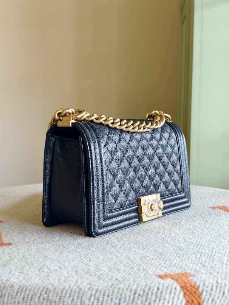 Chanel Boy Flap Quilted Caviar Medium Bag