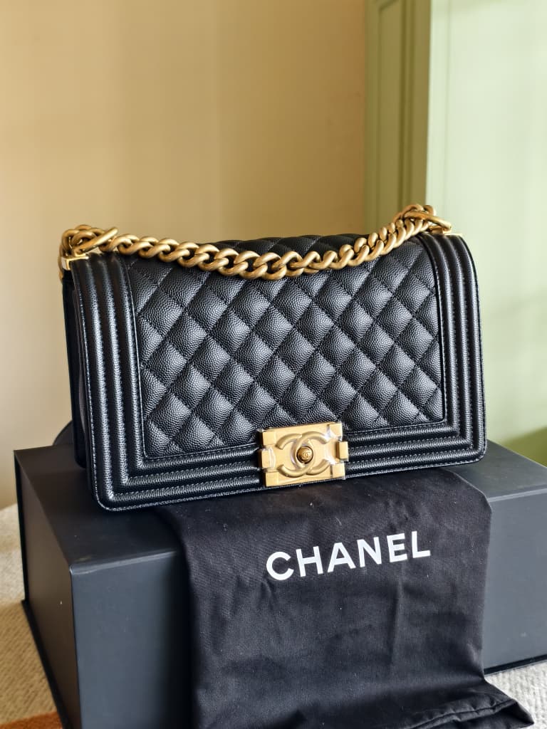 Chanel Boy Flap Quilted Caviar Medium Bag