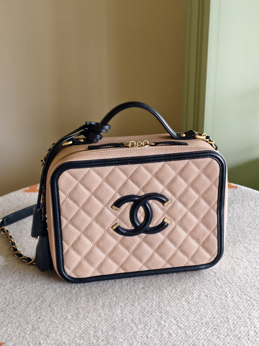 Chanel Beige Caviar Large Filigree GHW