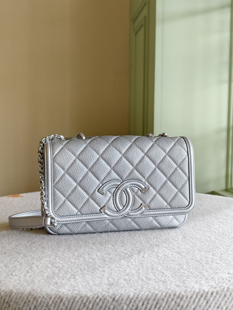 Chanel Small Quilted Metallic Caviar CC Filigree Flap