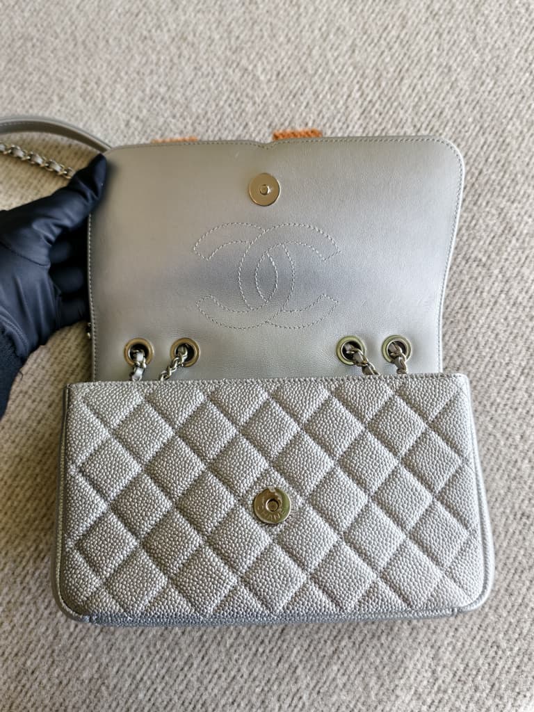 Chanel Small Quilted Metallic Caviar CC Filigree Flap