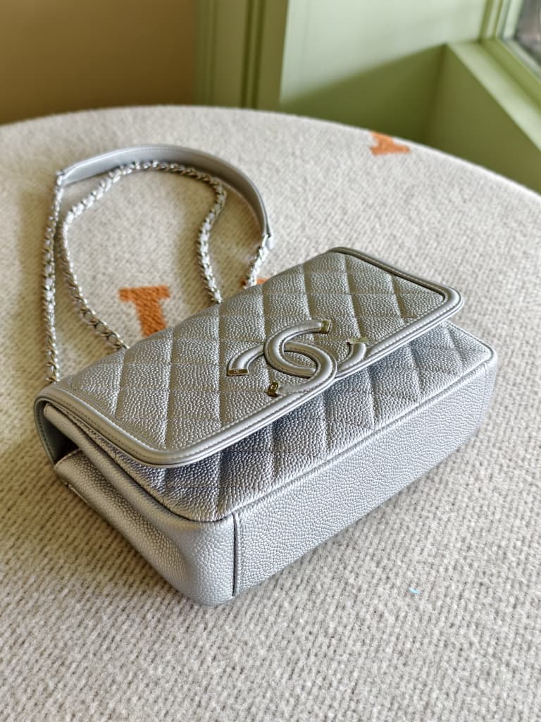 Chanel Small Quilted Metallic Caviar CC Filigree Flap