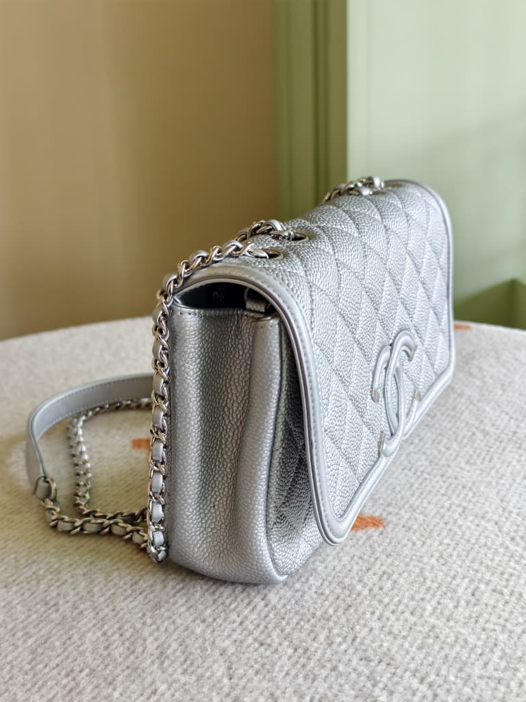 Chanel Small Quilted Metallic Caviar CC Filigree Flap