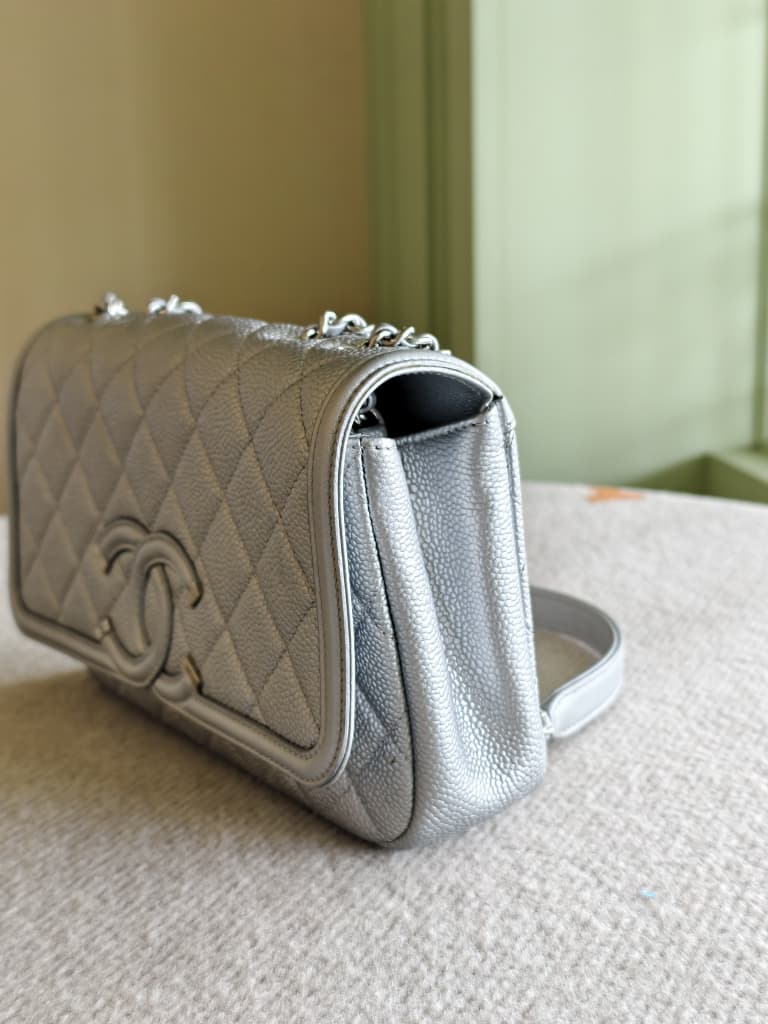 Chanel Small Quilted Metallic Caviar CC Filigree Flap