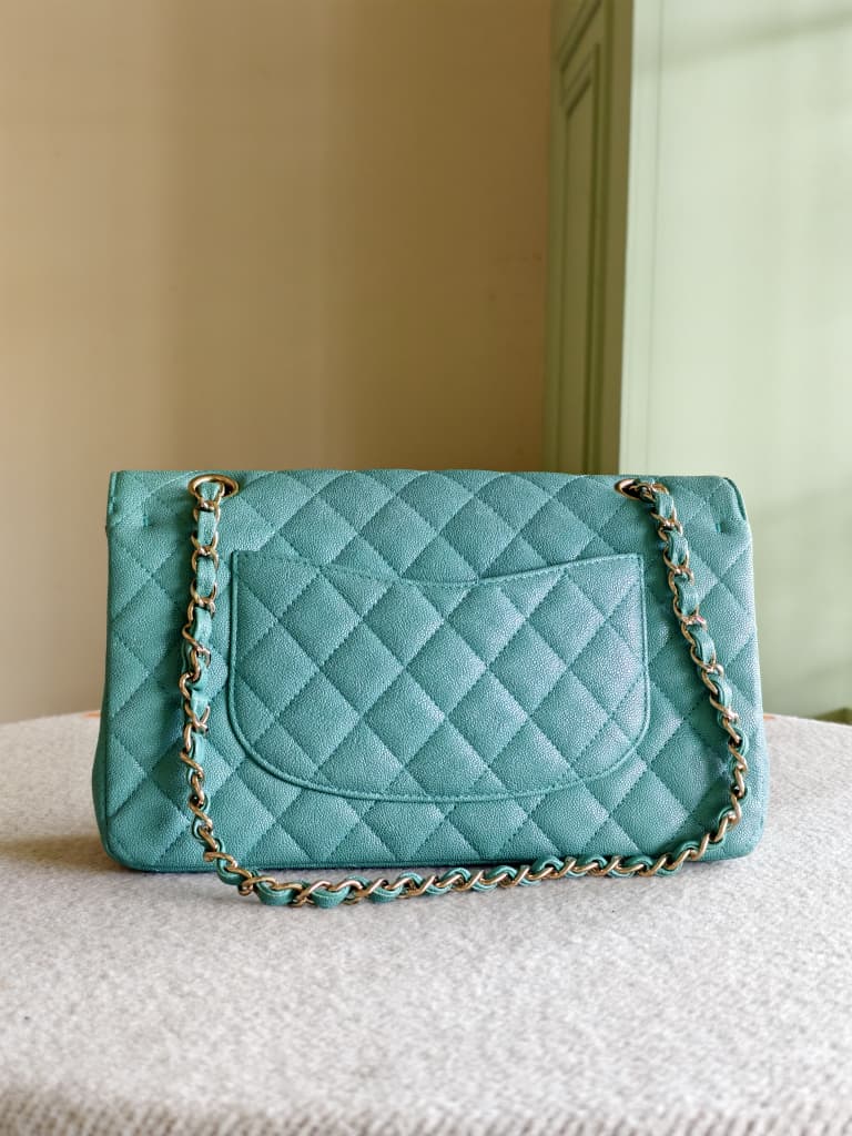 Chanel Medium Turquoise Quilted Caviar Classic Double Flap Bag