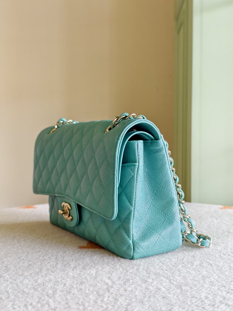 Chanel Medium Turquoise Quilted Caviar Classic Double Flap Bag