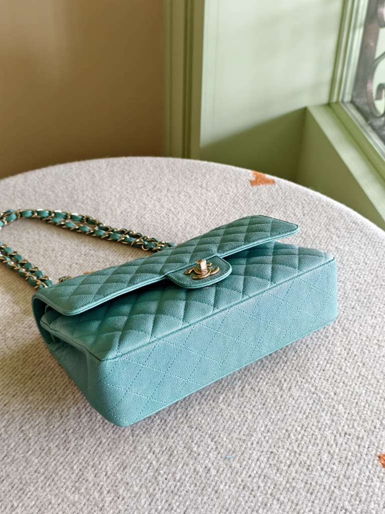 Chanel Medium Turquoise Quilted Caviar Classic Double Flap Bag