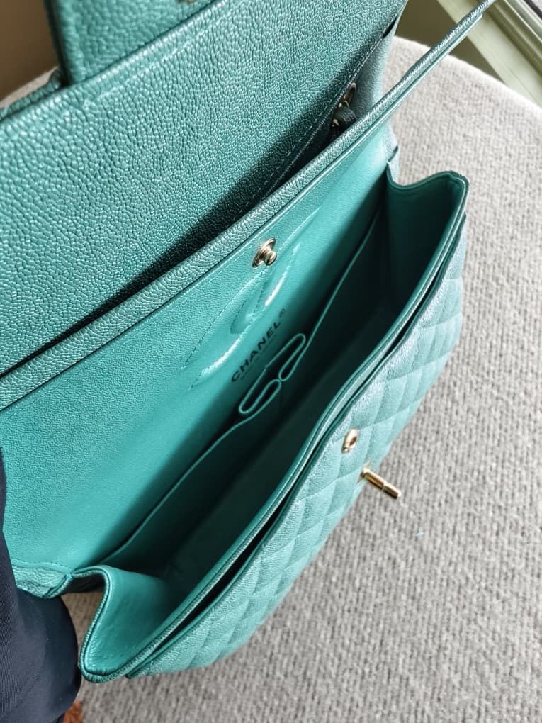 Chanel Medium Turquoise Quilted Caviar Classic Double Flap Bag