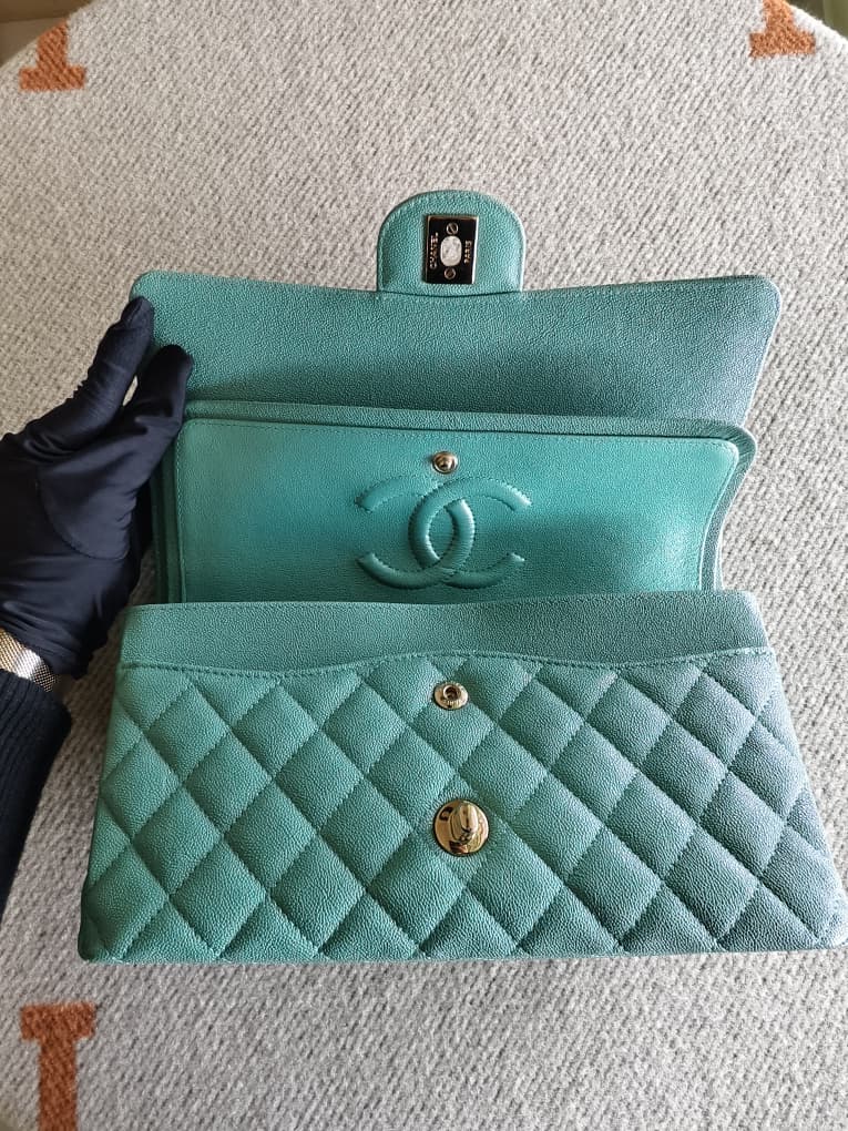 Chanel Medium Turquoise Quilted Caviar Classic Double Flap Bag