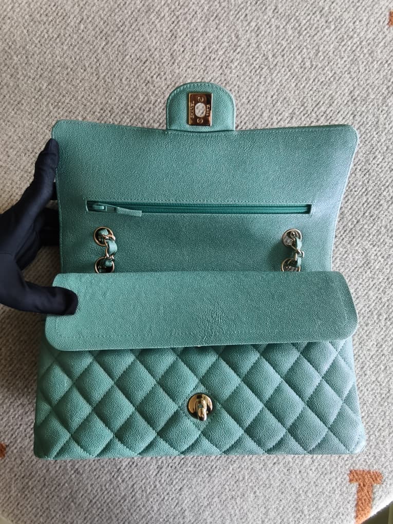 Chanel Medium Turquoise Quilted Caviar Classic Double Flap Bag
