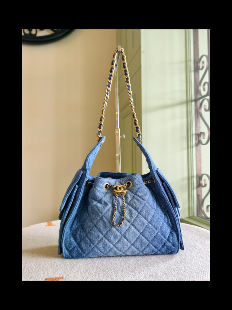 Chanel 25 Small Light Blue Denim 26P