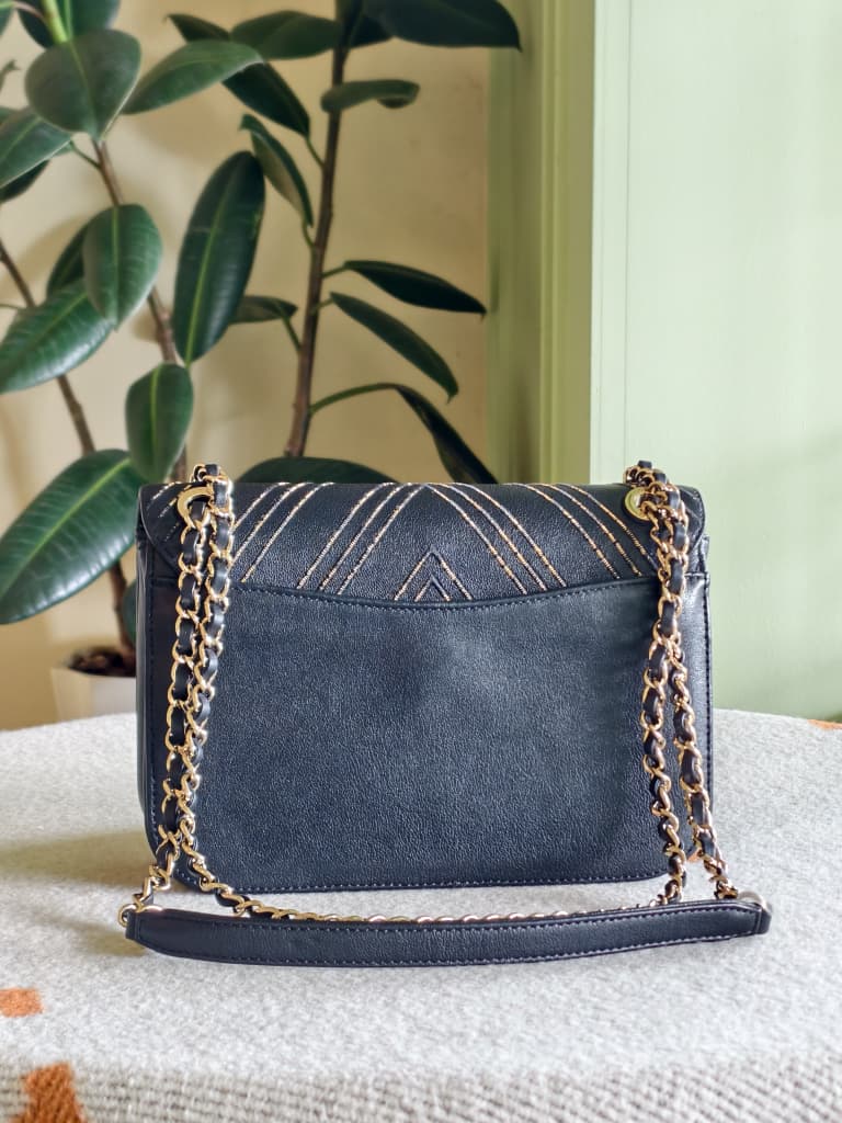 Chanel Black/Gold Chevron Leather Flap Bag
