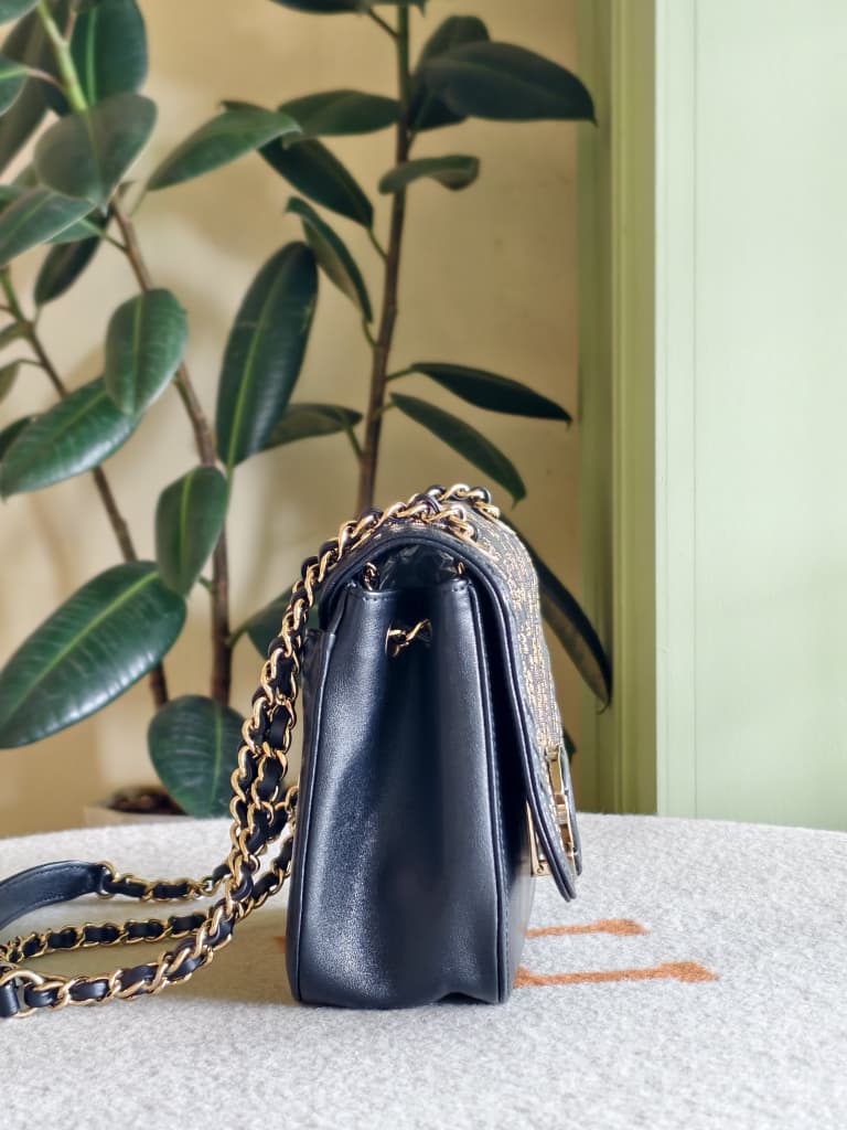Chanel Black/Gold Chevron Leather Flap Bag