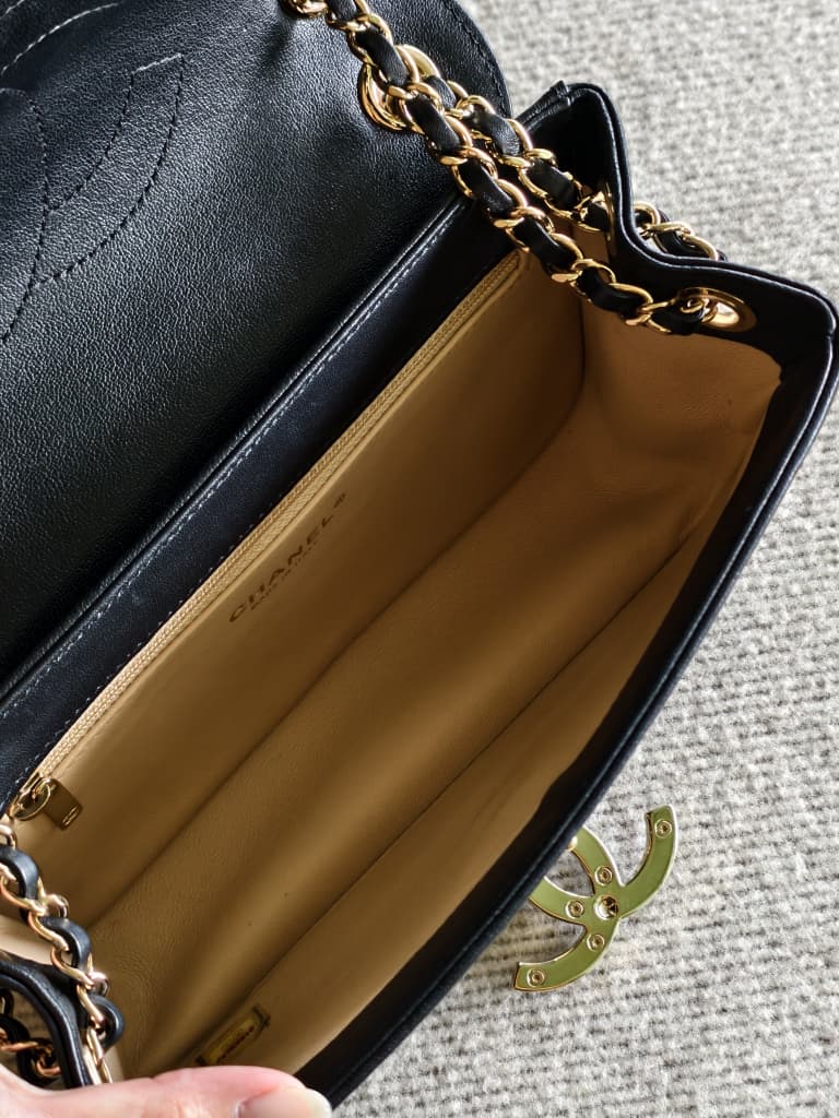 Chanel Black/Gold Chevron Leather Flap Bag
