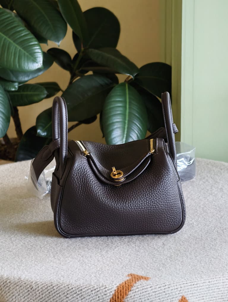 Hermes Mini Lindy Bai Brun GHW