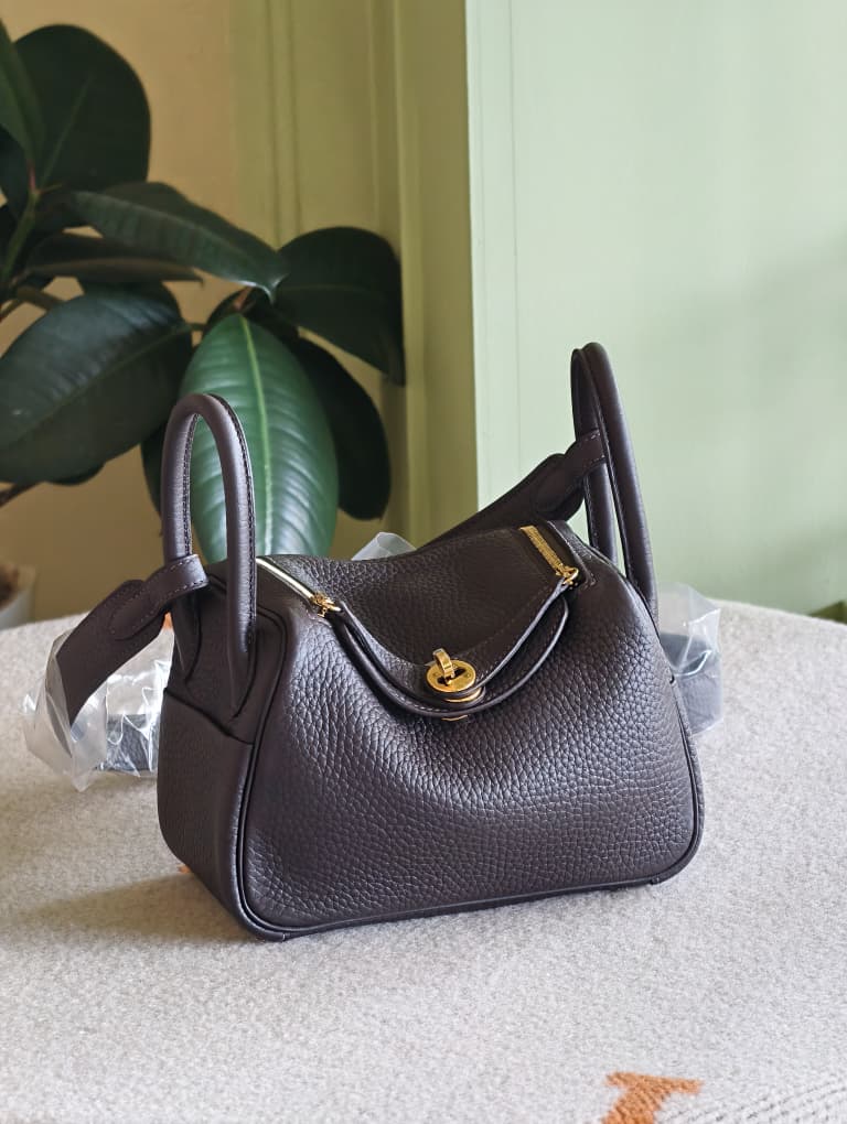 Hermes Mini Lindy Bai Brun GHW