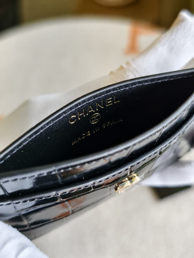 Chanel Croc Embossed Flat Card Holder